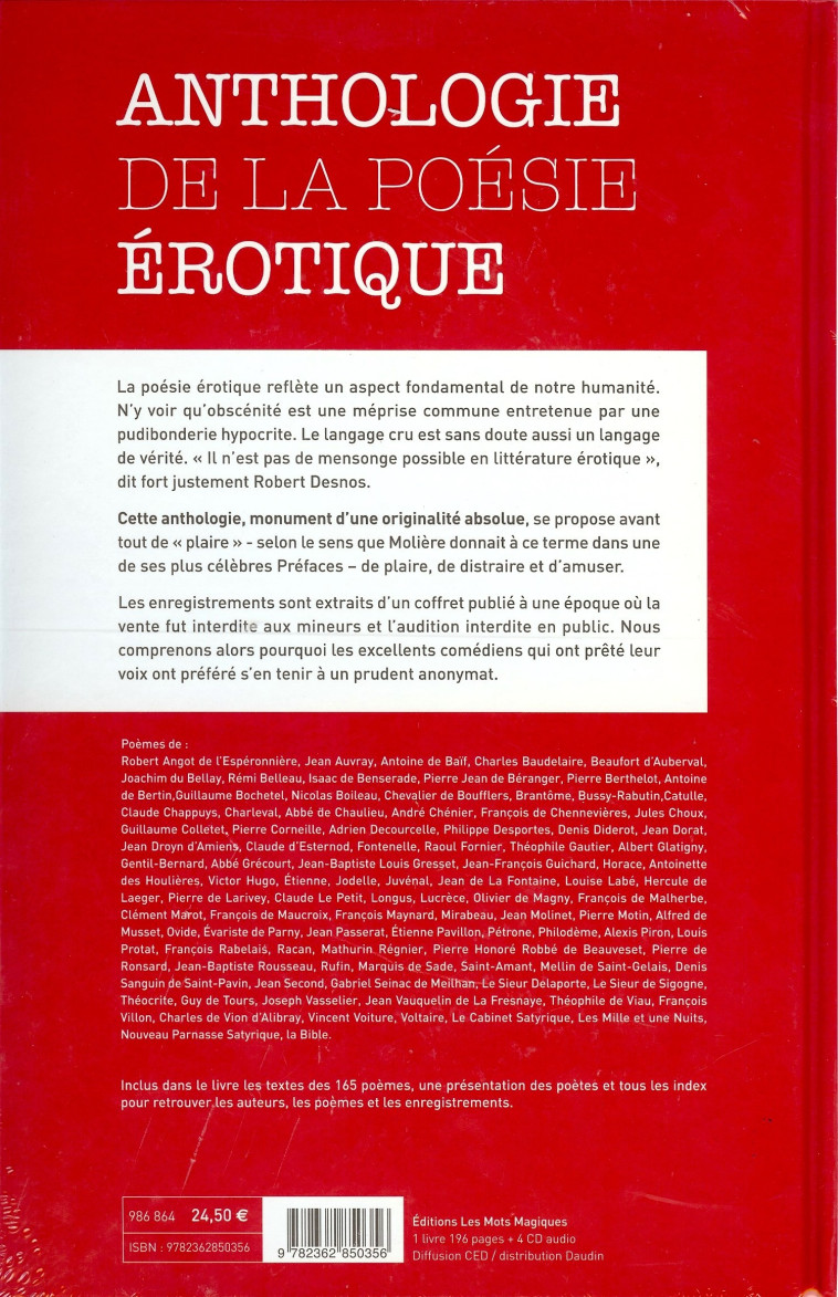 ANTHOLOGIE DE LA POESIE EROTIQ -  Collectif - MOTS MAGIQUES