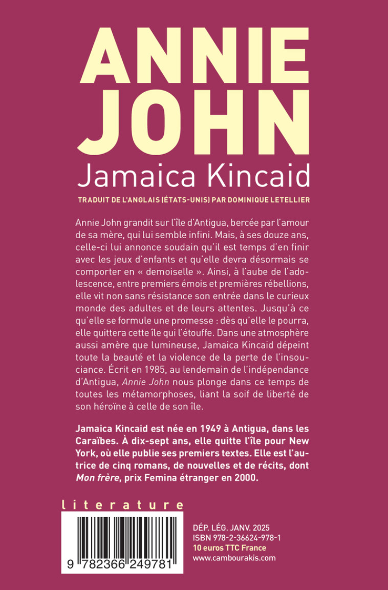 Annie John - Jamaica Kincaid - CAMBOURAKIS